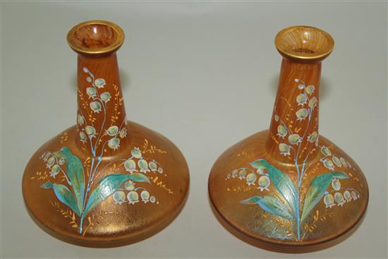 A pair of Bohemian enamelled lustre bottle vases, early 20th century, 14cm